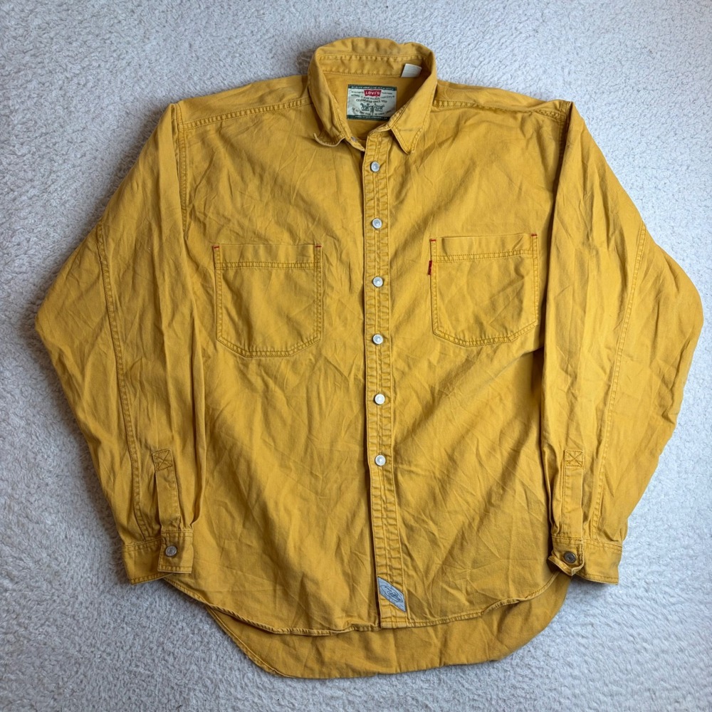 Vintage Levis Mens XL Mustard Yellow Twill Button Down Work Shirt Long Sleeve